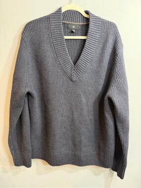 Mens Banana Republic merino wool v neck pullover sweater charcoal grey size xl